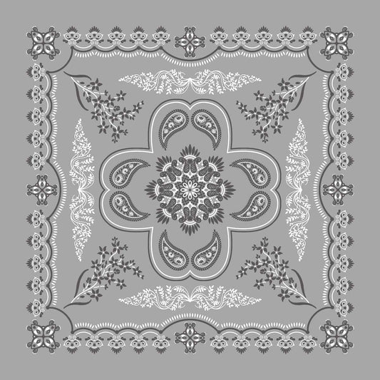 Gray 27" x 27" Floral Paisley Print Bandana