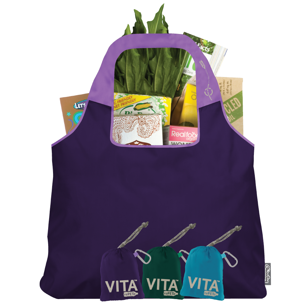 ChicoBag Vita RePETe Reusable Tote Bag with Carabiner Compact Reusable Shopping