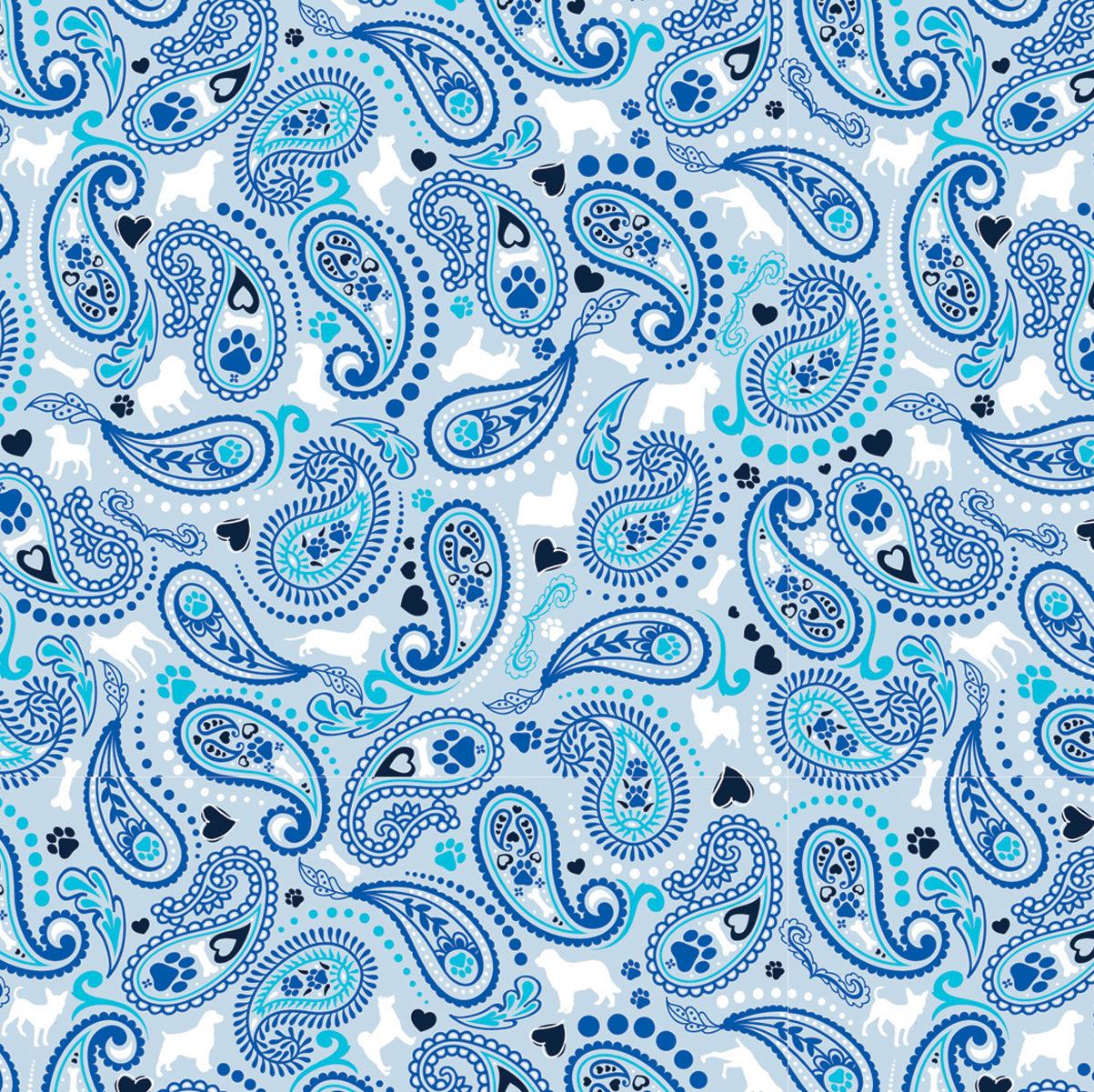 Dog Paisley Blue 22" x 22" Animal Print Bandana