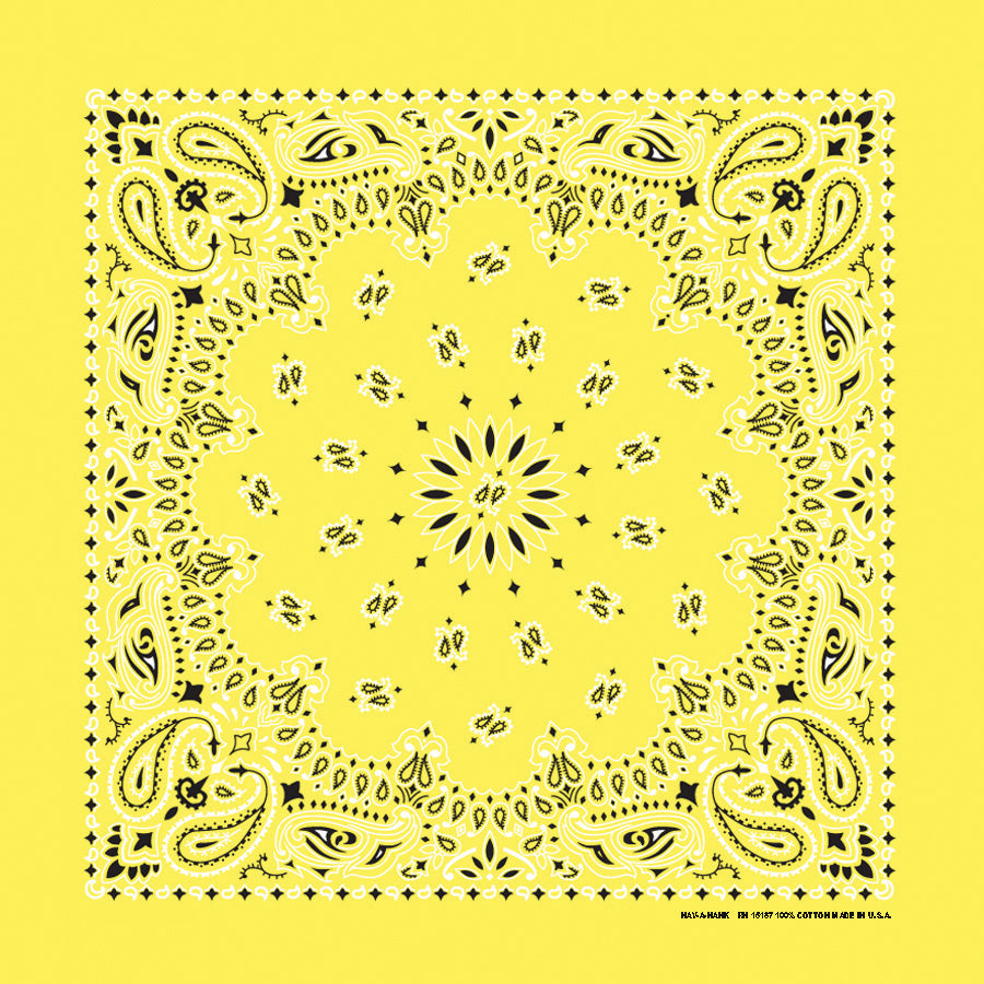 Yellow 22" x 22" Paisley Print Bandana
