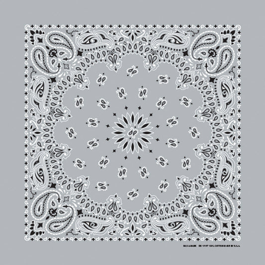 Silver 22" x 22" Paisley Print Bandana