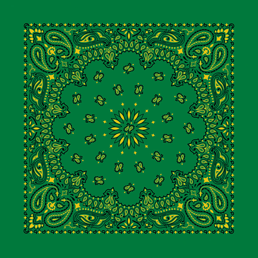 Kelly Green/Yellow 22" x 22" Paisley Print Bandana