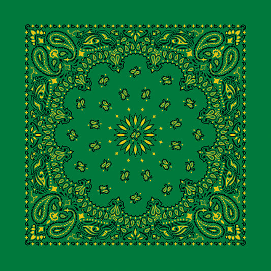 Kelly Green/Yellow 22" x 22" Paisley Print Bandana