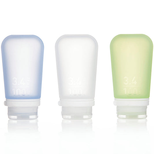 humangear GoToob+ 3-Pack (Large 3.4oz) | Refillable Silicone Travel Bottle | Locking Lid | Food-Safe Material