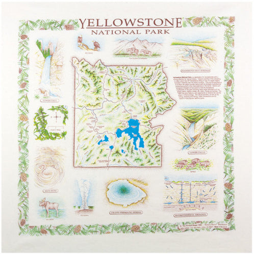 Yellowstone National Park 22" x 22" Info Bandana