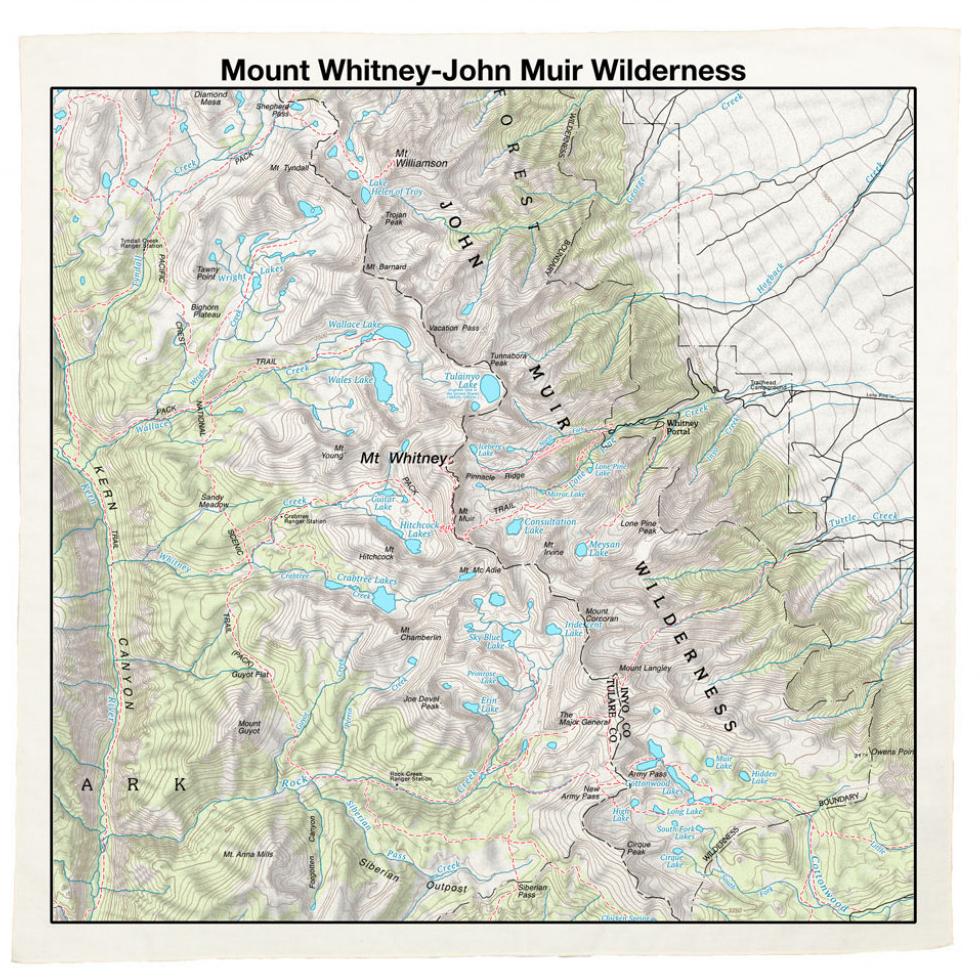 Mount Whitney-John Muir Wilderness 22" x 22" Map Bandana