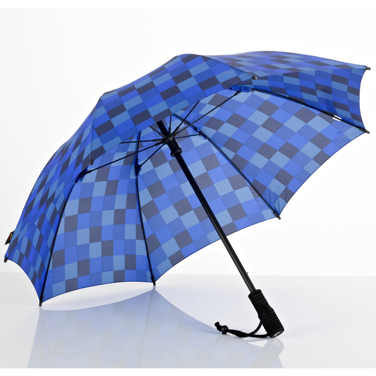 EuroSCHIRM Swing Flashlite Trekking Umbrella, 37.5”, Removable LED Flashlight, Blue Squares