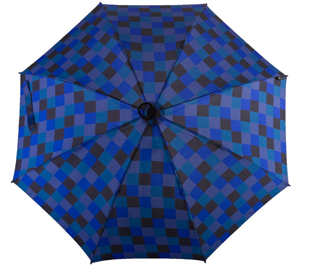 EuroSCHIRM Swing Flashlite Trekking Umbrella, 37.5”, Removable LED Flashlight, Blue Squares