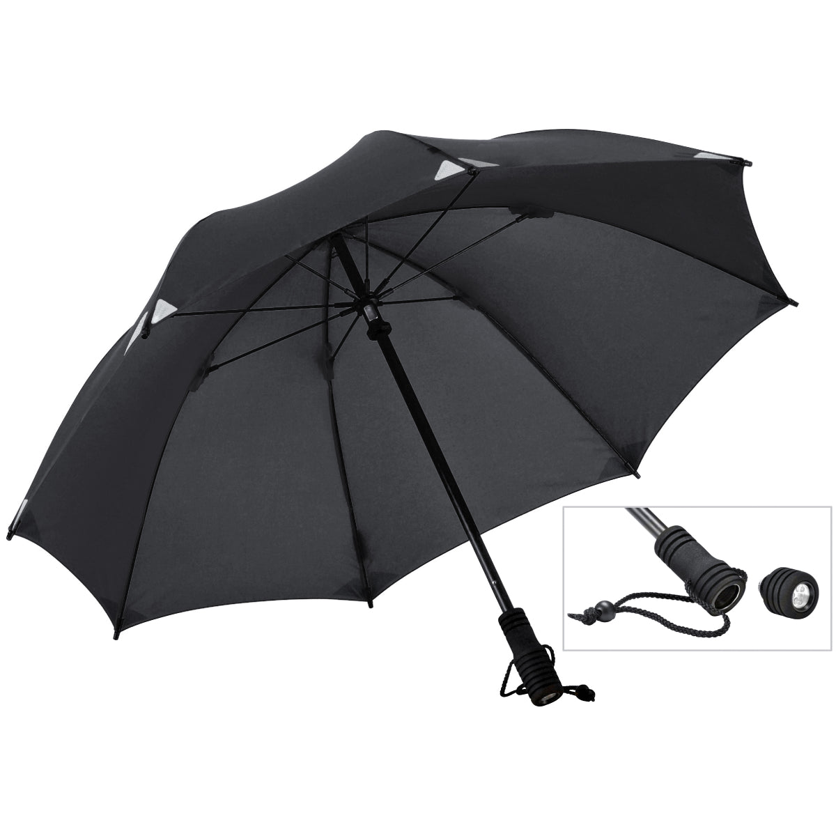 EuroSCHIRM Swing Flashlite Trekking Umbrella, 37.5”, Removable LED Flashlight, Reflective Black