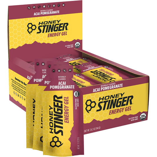 Honey Stinger Organic Acai Pomegranate Energy Gel | Gluten Free & Caffeine Free | For Exercise, Running and Performance | Sports Nutrition for Home & Gym, Pre and Mid Workout | 24 Pack, 26.4oz
