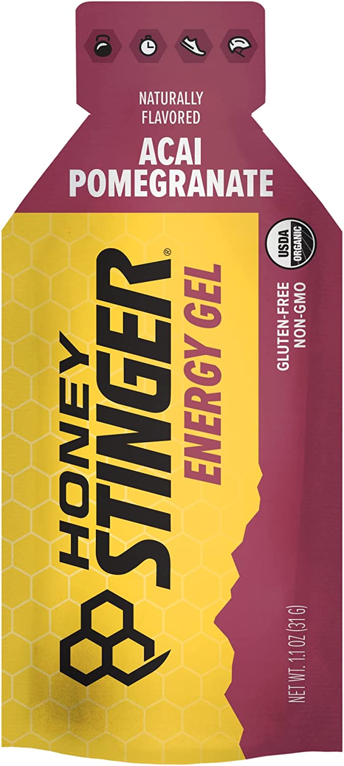 Honey Stinger Organic Acai Pomegranate Energy Gel | Gluten Free & Caffeine Free | For Exercise, Running and Performance | Sports Nutrition for Home & Gym, Pre and Mid Workout | 24 Pack, 26.4oz