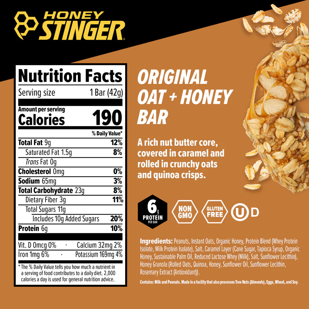 Honey Stinger Oat + Honey Bar | Original | Energy Packed Food to Prepare for Exercise, Endurance and Performance | Sports Nutrition Snack Bar | Pre-Workout, Protein, Gluten Free | Box of 12