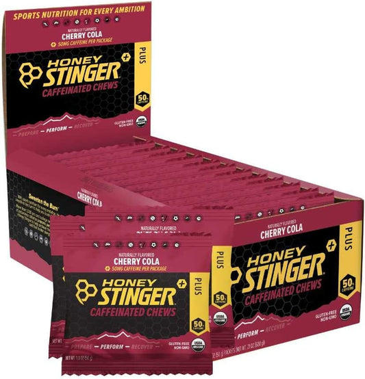 Honey Stinger Cherry Cola Caffeinated Energy Chew | Gluten Free | With Caffeine | For Exercise, Running and Performance | Sports Nutrition for Home & Gym, Pre and Mid Workout | 12 Pack, 23.2oz