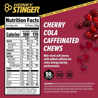 Honey Stinger Cherry Cola Caffeinated Energy Chew | Gluten Free | With Caffeine | For Exercise, Running and Performance | Sports Nutrition for Home & Gym, Pre and Mid Workout | 12 Pack, 23.2oz