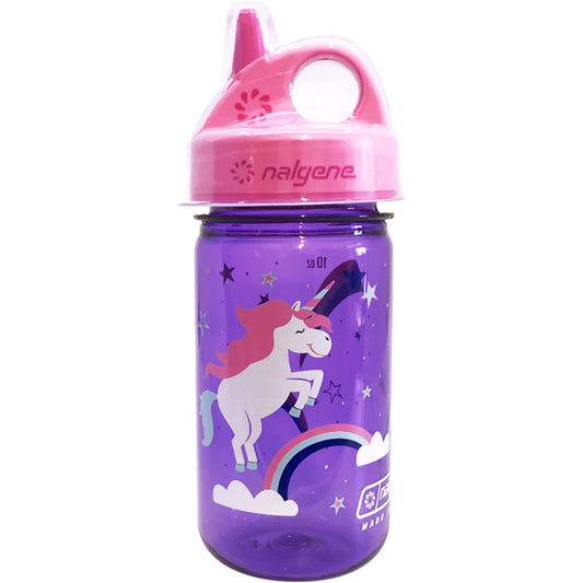 Nalgene 12oz Grip-N-Gulp Sustain Kids Water Bottle, Purple Unicorn (w/ Cover)
