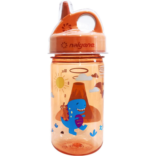 Nalgene 12oz Grip-N-Gulp Sustain Kids Water Bottle, Orange Volcano (w/ Cover)