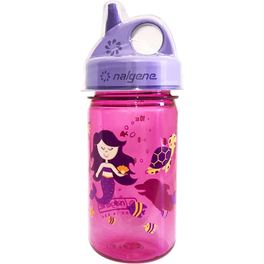 Nalgene 12oz Grip-N-Gulp Sustain Kids Water Bottle, Pink Mermaid (w/ Cover)