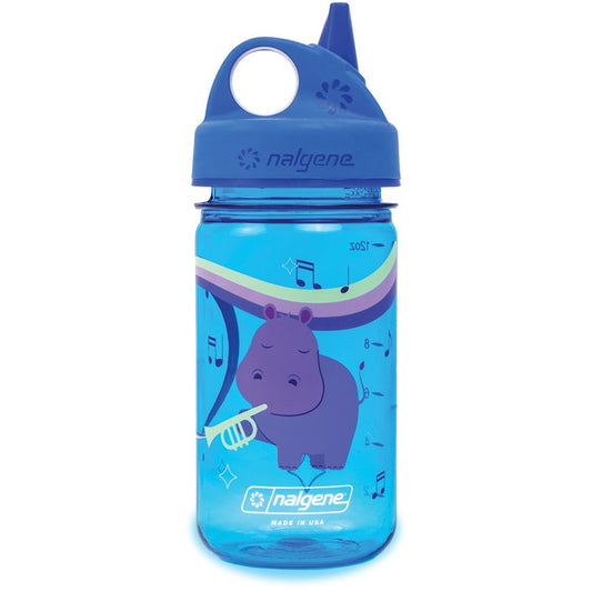 Nalgene 12oz Grip-N-Gulp Sustain Kids Water Bottle, Blue Musical Hippo