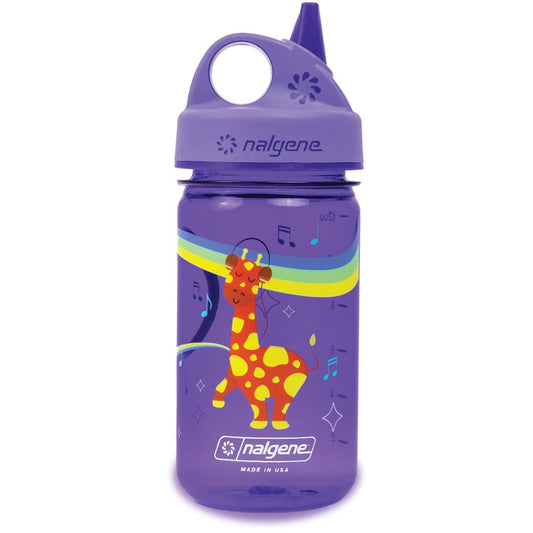 Nalgene 12oz Grip-N-Gulp Sustain Kids Water Bottle, Purple Musical Giraffe