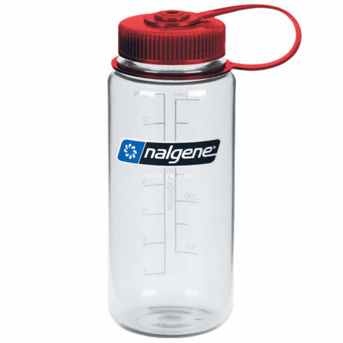 Nalgene 16oz Wide Mouth Sustain Bottle, Clear w/ Red Cap