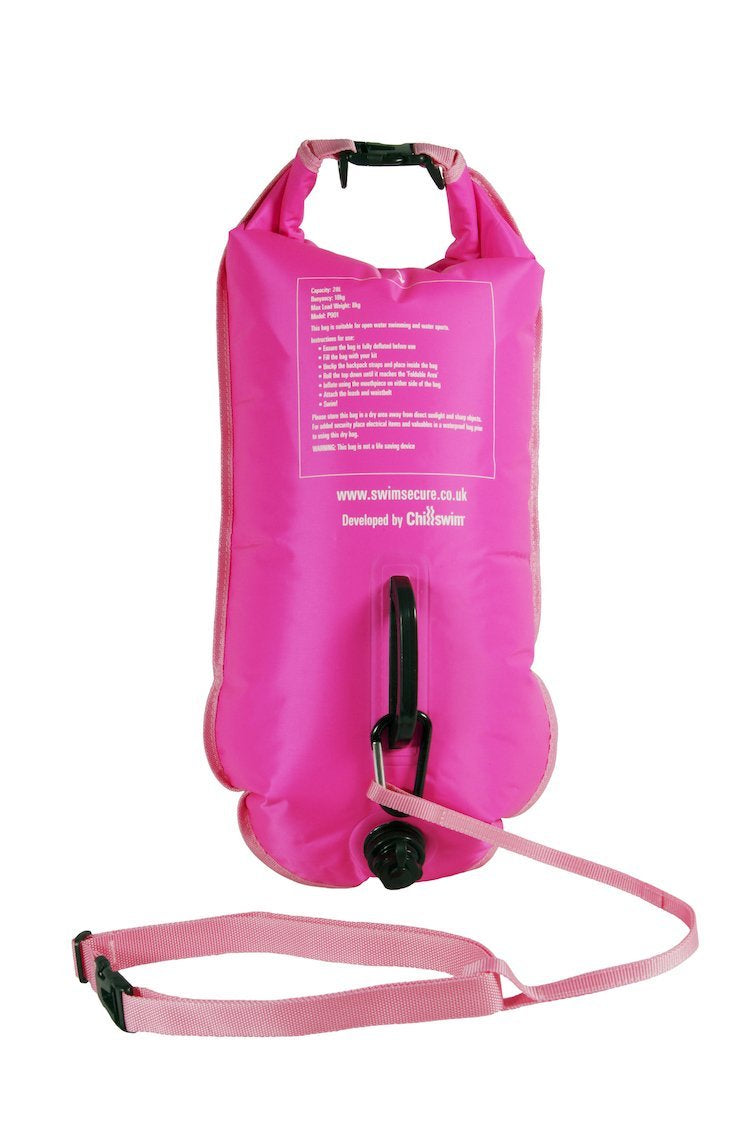 Swim Secure Lightweight Waterproof 28L Dry Bag | Inflatable Tow Float Safety, Pink