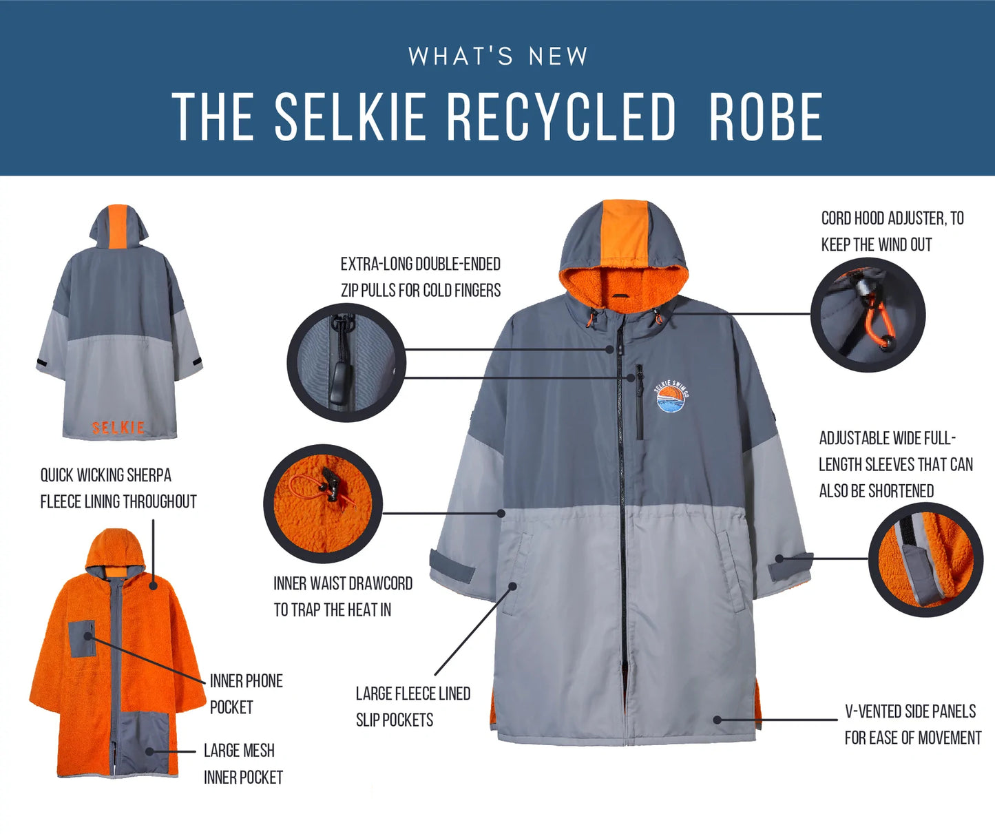 Selkie Recycled Unisex Swim Robe | Sustainable RPET Eco-Friendly | Fleece Parka, Gray