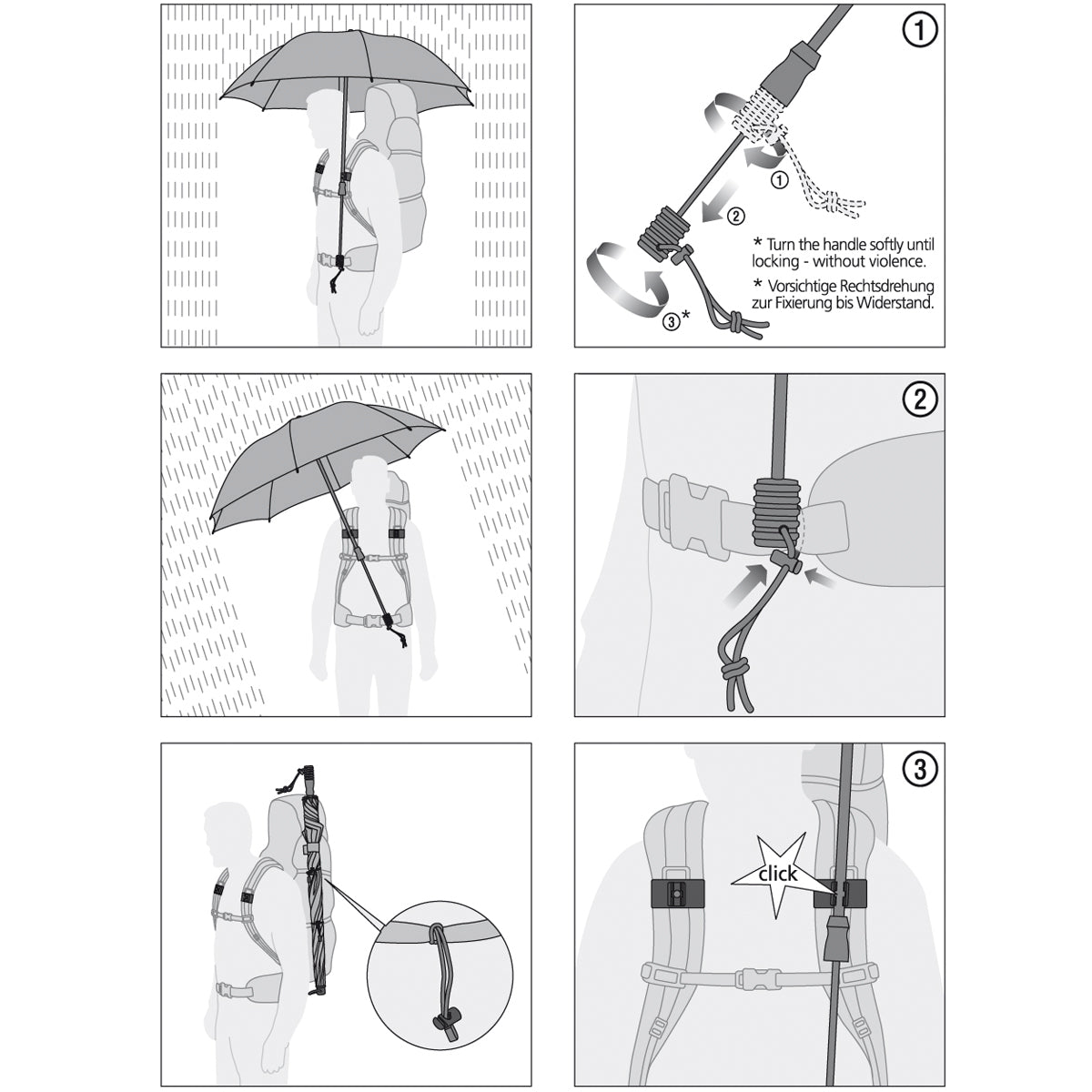 EuroSCHIRM Swing Handsfree, Adjustable Height Trekking Umbrella, Light Weight, 44”, Silver (UV Protective)