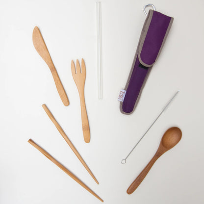 To-Go Ware Bamboo Travel Utensil Set with Glass Straw