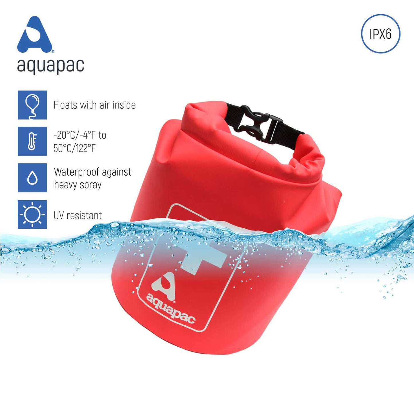 Aquapac Waterproof First Aid Kit Dry Bag for Emergency Use with Secure Buckle - Red