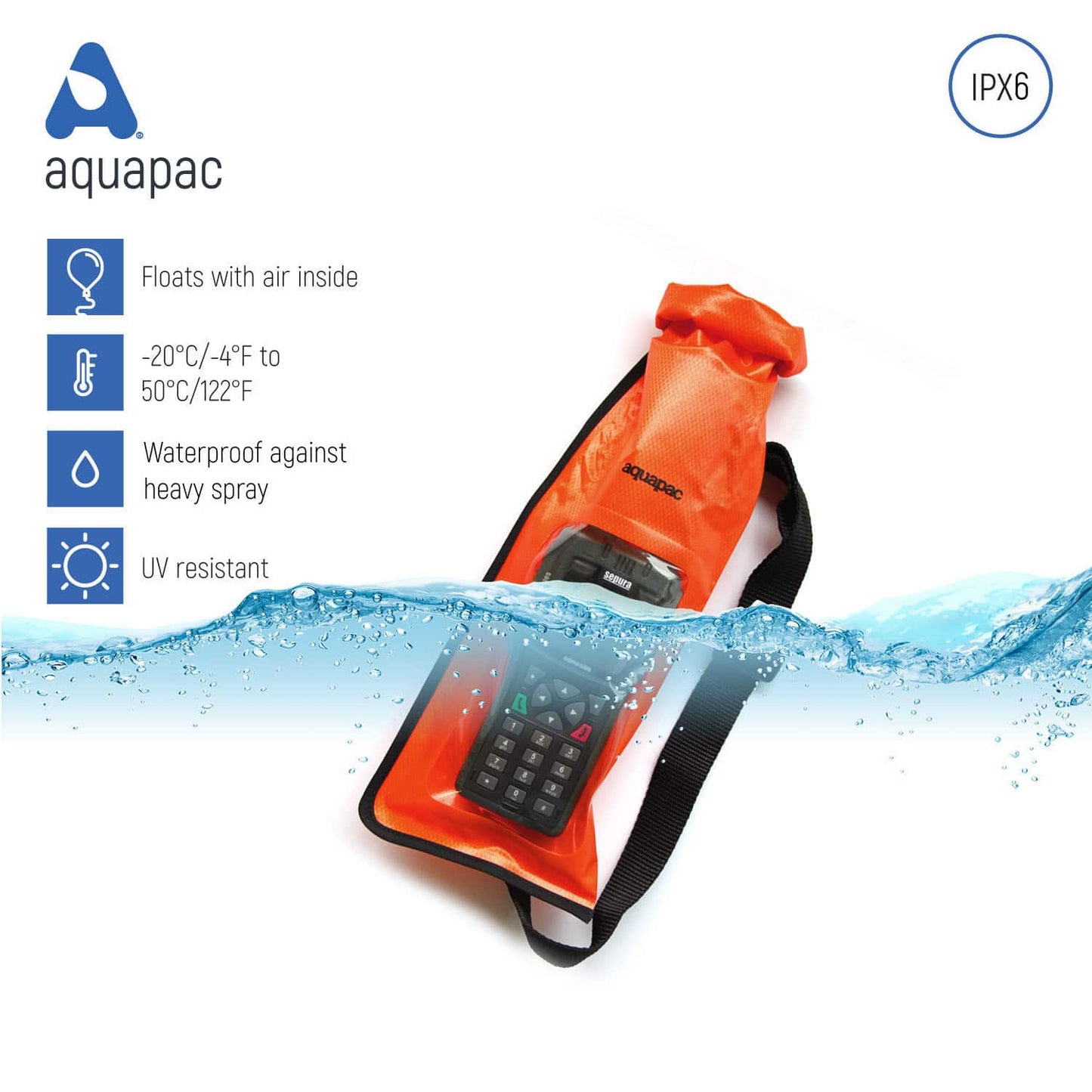 Aquapac Stormproof VHF Radio Case | Portable IPX6 Waterproof Case with Shoulder Strap for Walkie Talkie - Orange