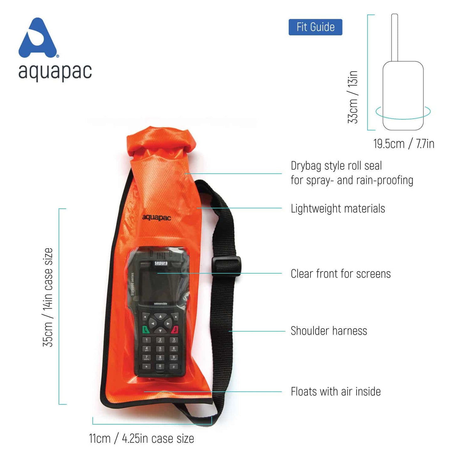 Aquapac Stormproof VHF Radio Case | Portable IPX6 Waterproof Case with Shoulder Strap for Walkie Talkie - Orange