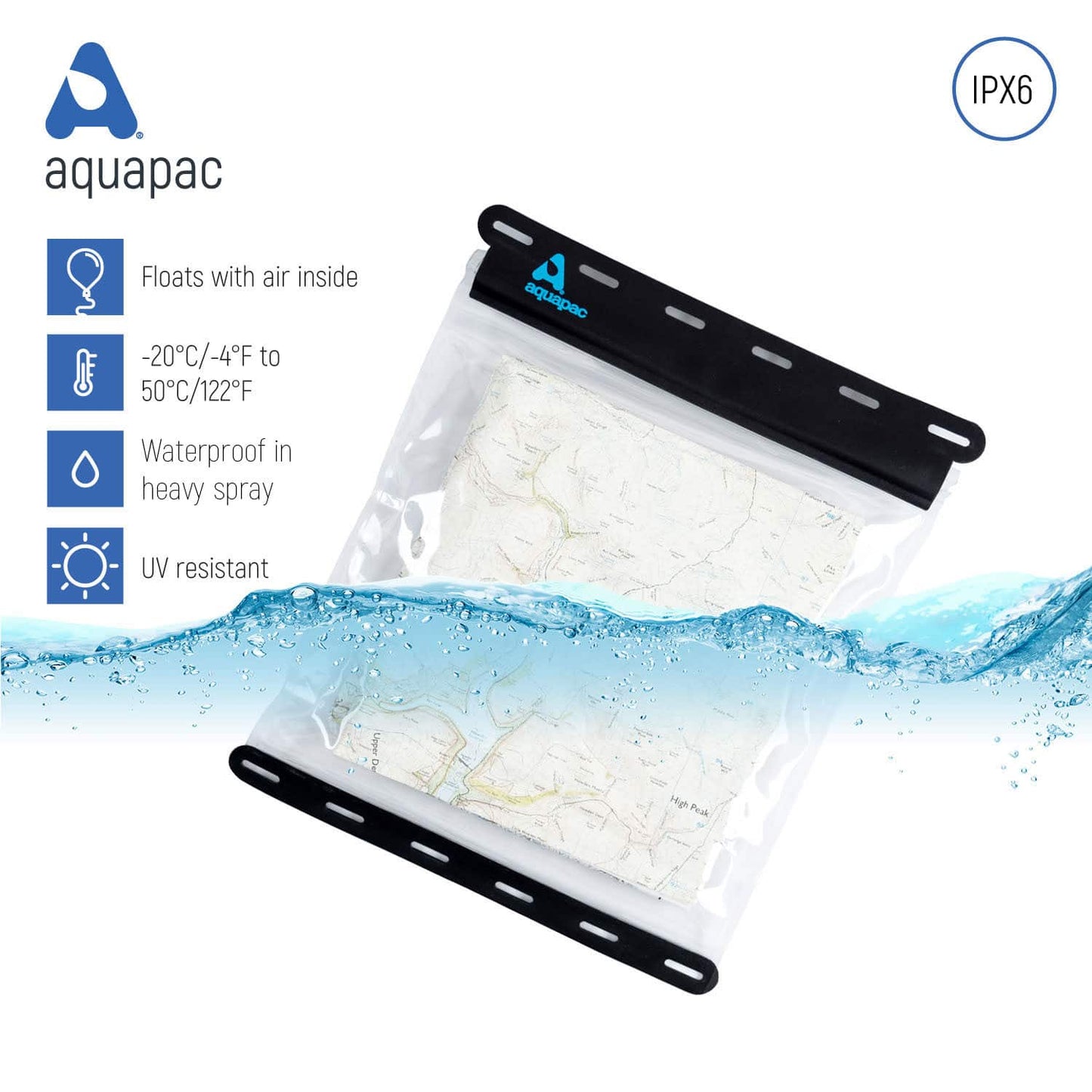 Aquapac Kaituna Waterproof Map Holder Large - Waterproof Cover for Reading Map While Outdoors or Hiking - Clear Plastic Case for Kayaking- Waterproof Bag for Camping Accessories