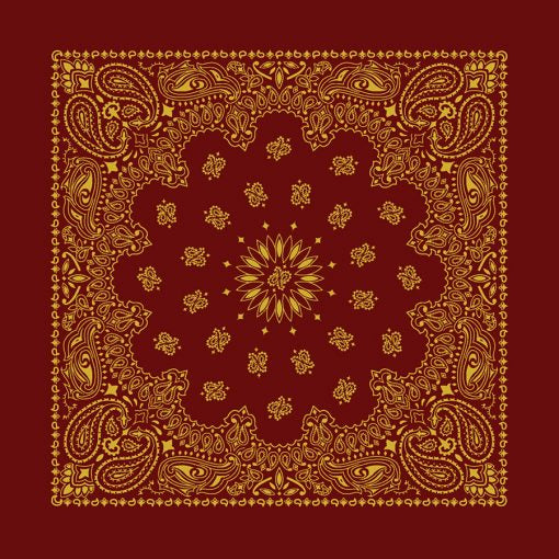 Burgundy/Gold 22" x 22" Metallic Paisley Print Bandana