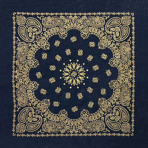 Navy Blue/Gold 22" x 22" Metallic Paisley Print Bandana