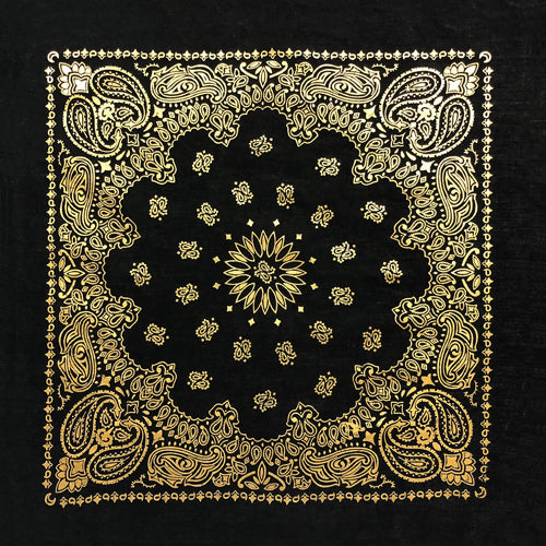 Black/Gold 22" x 22" Metallic Paisley Print Bandana