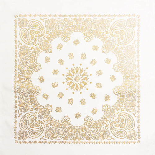 White/Gold 22" x 22" Metallic Paisley Print Bandana