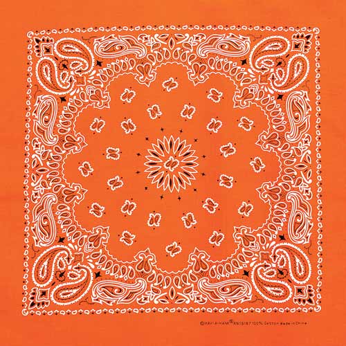 Neon Orange 22" x 22" Paisley Print Bandana