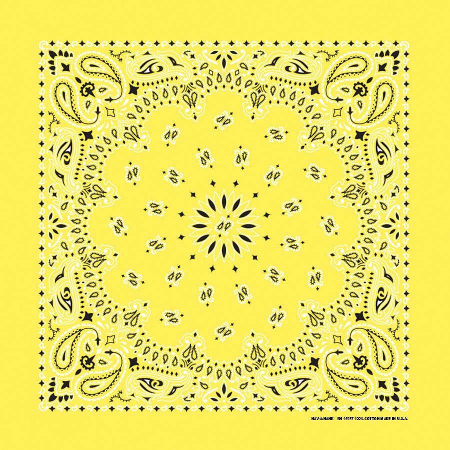 Yellow 22" x 22" Paisley Print Bandana