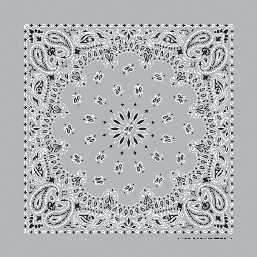 Silver 22" x 22" Paisley Print Bandana