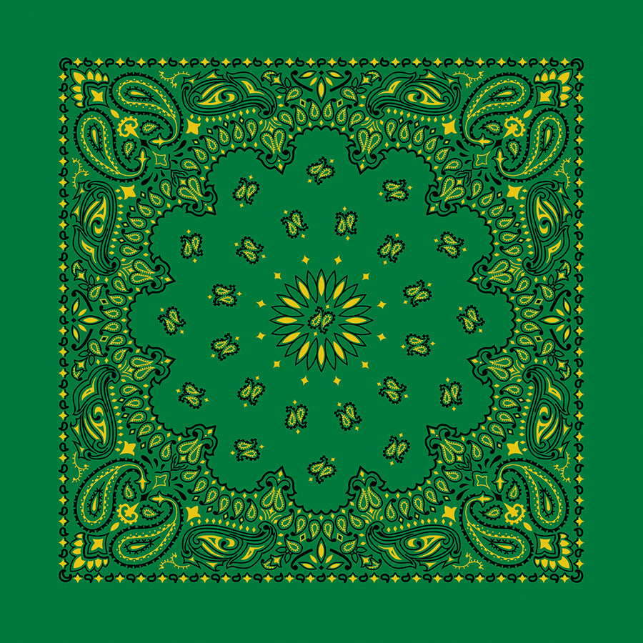 Kelly Green/Yellow 22" x 22" Paisley Print Bandana