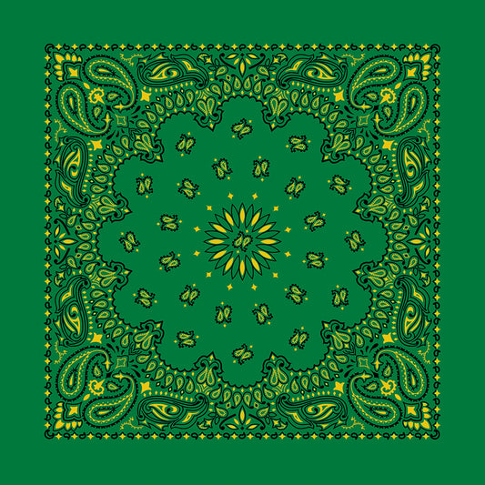 Kelly Green/Yellow 22" x 22" Paisley Print Bandana