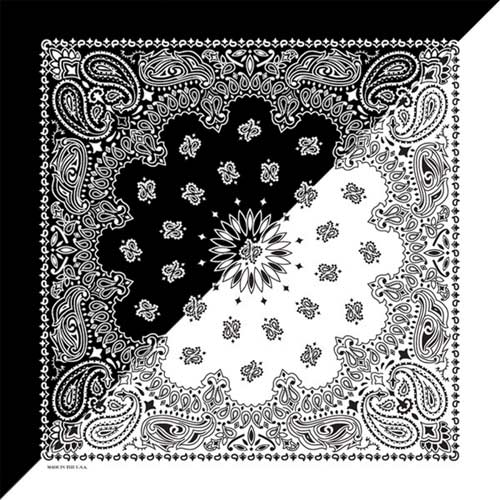 White/Black 22" x 22" Split Paisley Print Bandana