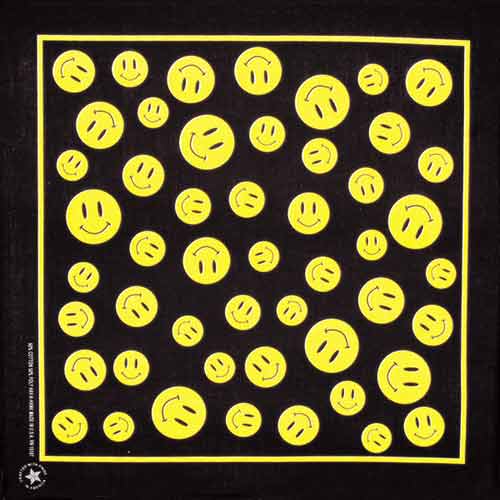 Smiley Face Black 22" x 22" Novelty Print Bandana