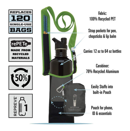 ChicoBag rePETe Water Bottle Sling | Recycled Bottle Carrier Strap Eco-Friendly