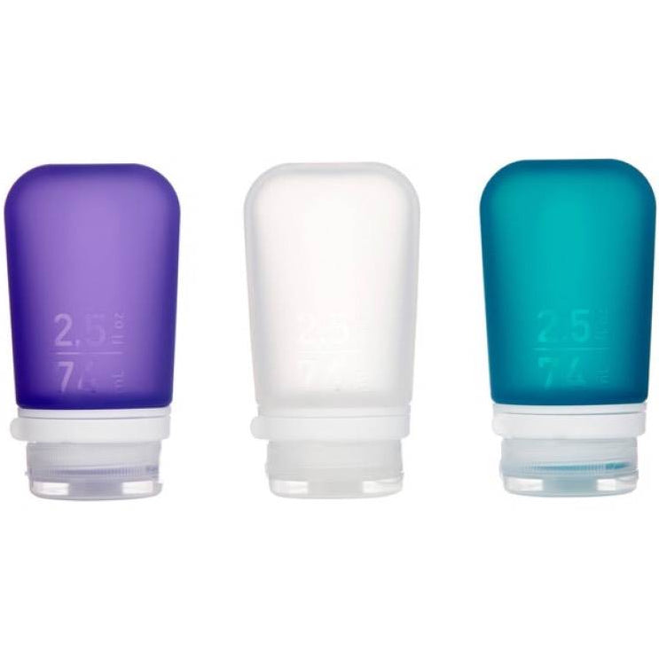 humangear GoToob+ 3-Pack (Medium 2.5oz) | Refillable Silicone Travel Bottle | Locking Lid | Food-Safe Material