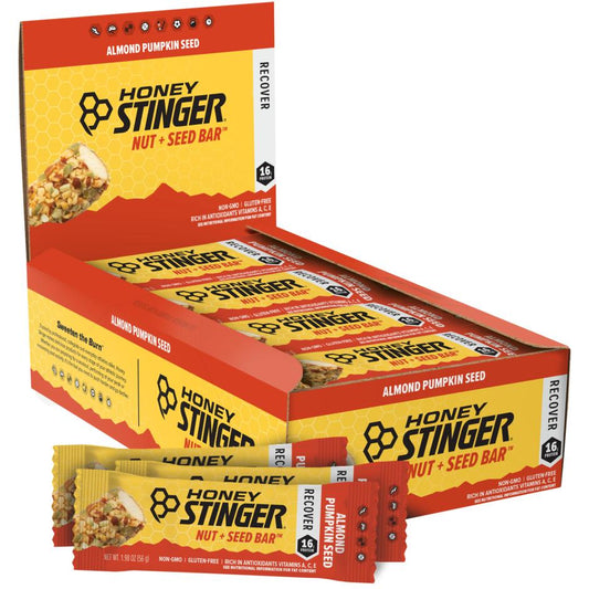 Honey Stinger Nut + Seed Bar | Almond Pumpkin Seed | Protein Packed Food for Exercise, Endurance, Performance and Recovery | Sports Nutrition Snack Bar for Home & Gym, Post Workout | Box of 12