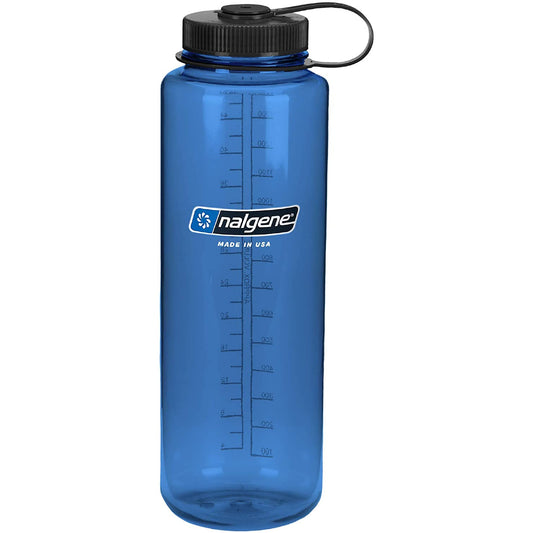Nalgene 48oz Wide Mouth Sustain Water Bottle, Blue w/ Black Cap