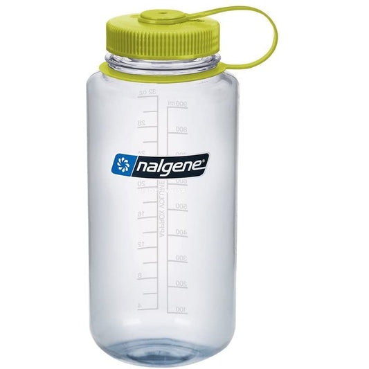 Nalgene 32oz Wide Mouth Sustain Water Bottle, Clear w/ Green Cap