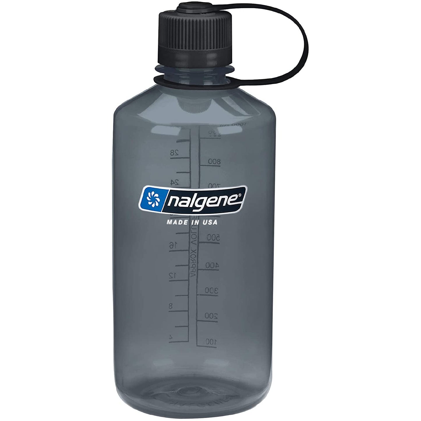 Nalgene 32oz Narrow Mouth Sustain Bottle, Smoke Gray w/ Black Cap