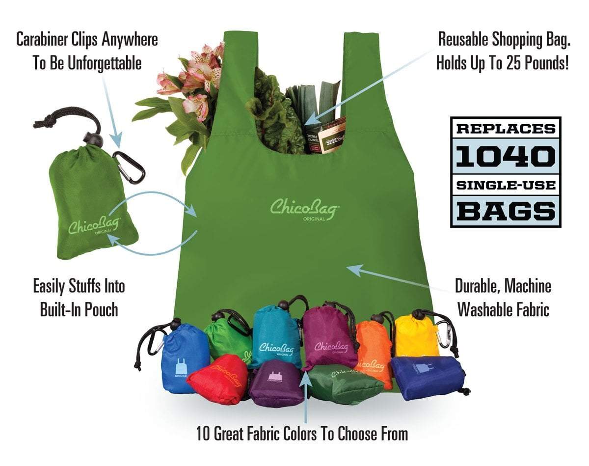 ChicoBag Original Compact Reusable Grocery Bag Tote - Attached Pouch & Carabiner